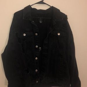 Distressed black jean jacket unisex